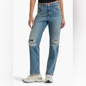 Lee Women’s Mid Rise Rider Straight Leg - Light Wash Distressed Jeans